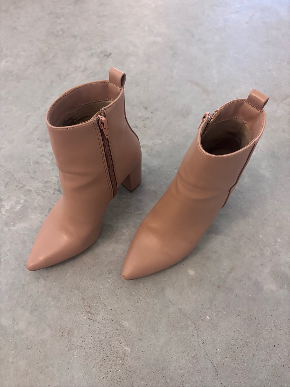 Nude Pointed Toe Block Heel Booties - Size 6.5